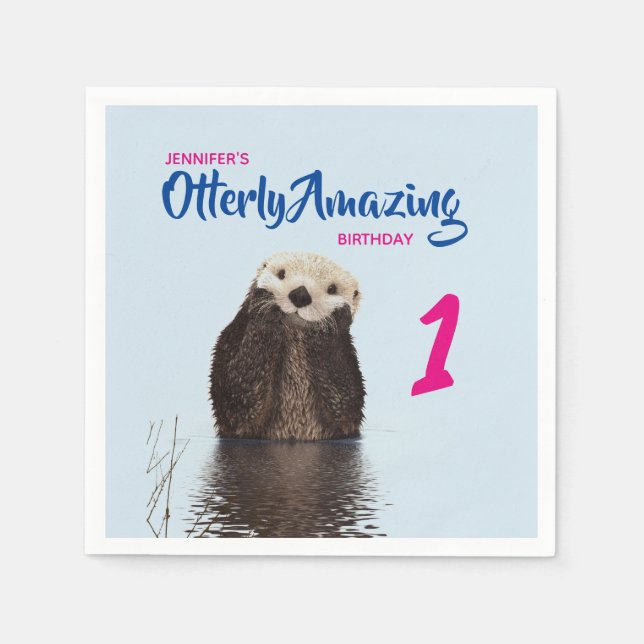 Phantastischer Geburtstag Niedlich Otter Foto Serviette (Vorderseite)