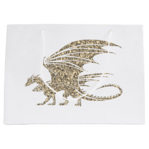 Phantastischer Goldener Mosaikdrache Große Geschenktüte