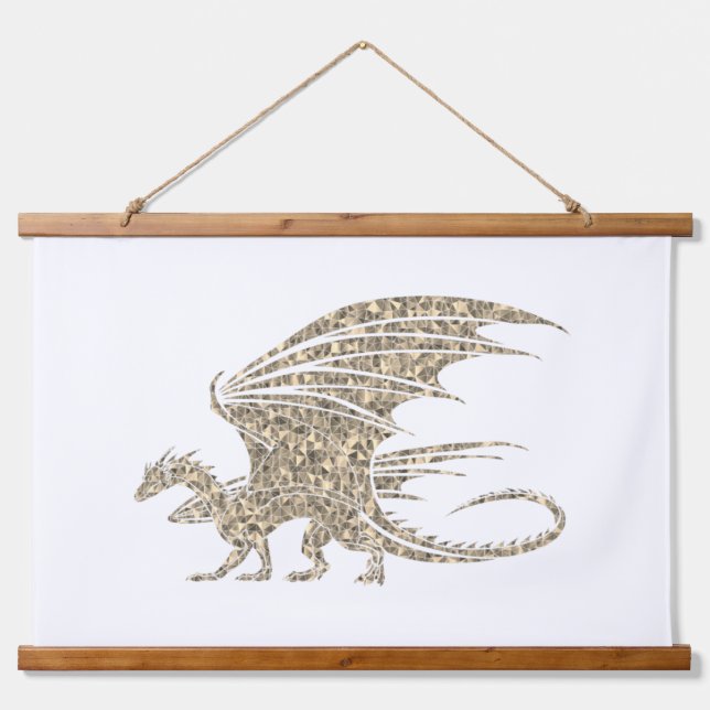Phantastischer Goldener Mosaikdrache Wandteppich Mit Holzrahmen (Vorne)