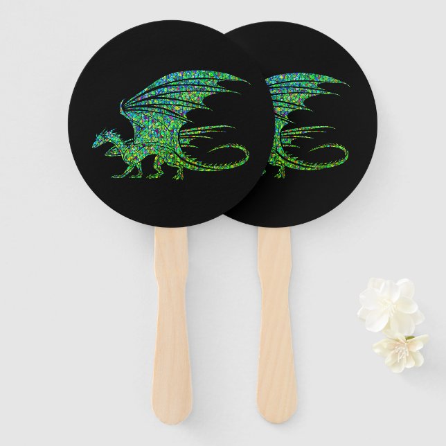 Phantastischer grüner Mosaikdrache Fächer (Vorne und Hinten)