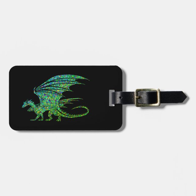 Phantastischer grüner Mosaikdrache  Gepäckanhänger (Vorderseite horizontal)