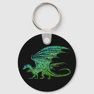 Phantastischer grüner Mosaikdrache Schlüsselanhänger