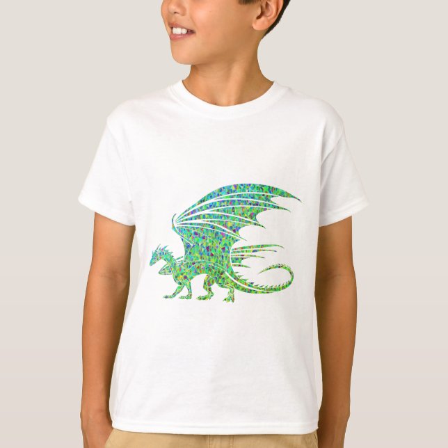 Phantastischer grüner Mosaikdrache T-Shirt (Vorderseite)
