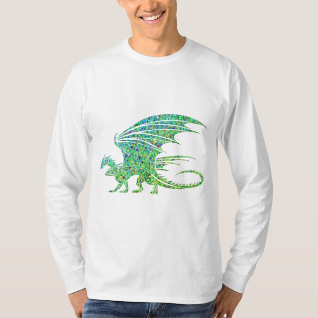 Phantastischer grüner Mosaikdrache T-Shirt (Vorderseite)