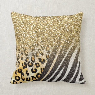 Phantastischer gürtiger Goldleopard und Zebradruc Kissen