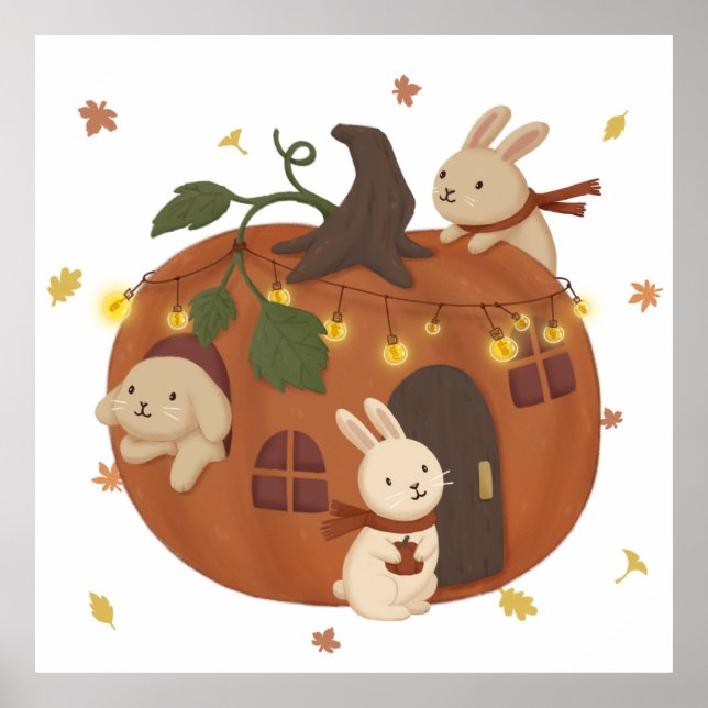 Phantastischer Herbst: Bunny & Pumpkin Poster (Vorne)