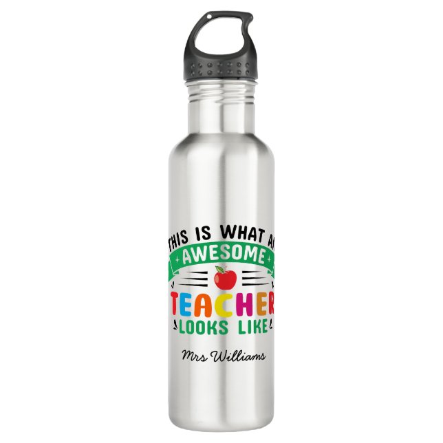 Phantastischer Lehrer Moderne Typografie Regenboge Edelstahlflasche (Vorderseite)