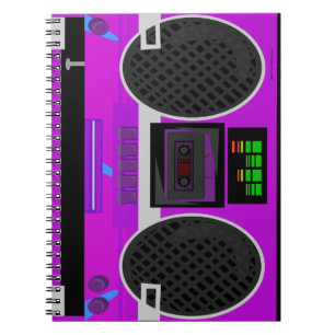 Phantastischer Lila Illustrierter 80er Boombox Notizblock