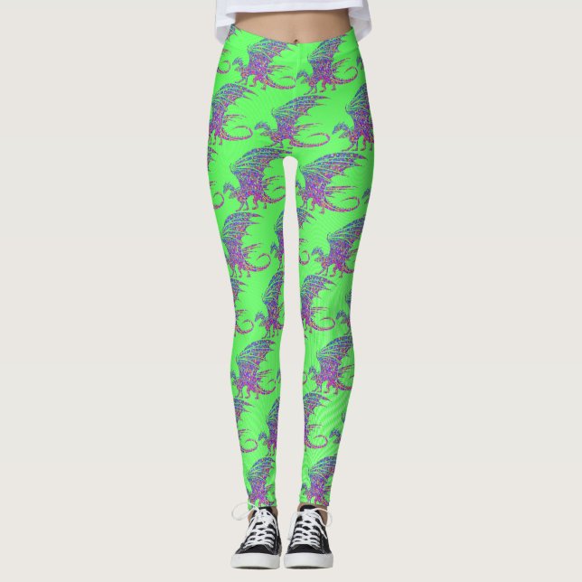 Phantastischer Mosaikdrache Leggings (Vorderseite)