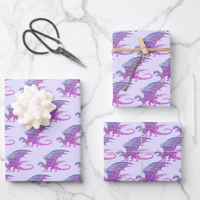 Phantastischer Mosaikdrache Lila Geschenkpapier Set (Vorderseite)