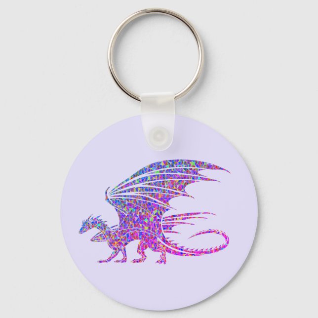 Phantastischer Mosaikdrache Lila Schlüsselanhänger (Vorderseite)