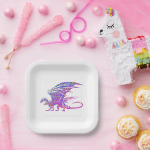 Phantastischer Mosaikdrache Pappteller