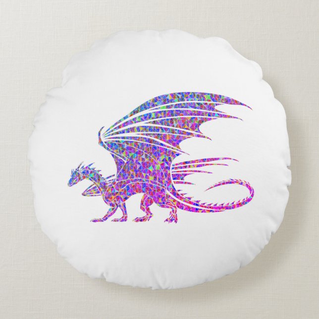 Phantastischer Mosaikdrache Rundes Kissen (Vorderseite)