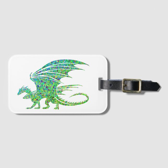 Phantastischer Mosaikgrüner Drache Gepäckanhänger (Vorderseite (Horizontal))