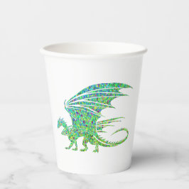 Phantastischer Mosaikgrüner Drache Pappbecher