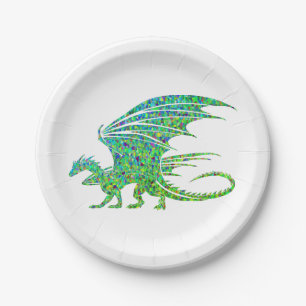Phantastischer Mosaikgrüner Drache Pappteller