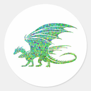 Phantastischer Mosaikgrüner Drache Runder Aufkleber