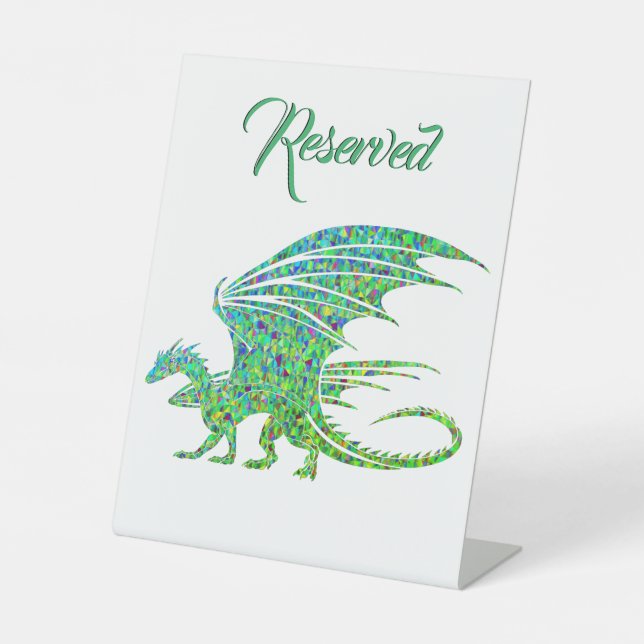 Phantastischer Mosaikgrüner Drache vorbehalten Sockelschild (Vorderseite)
