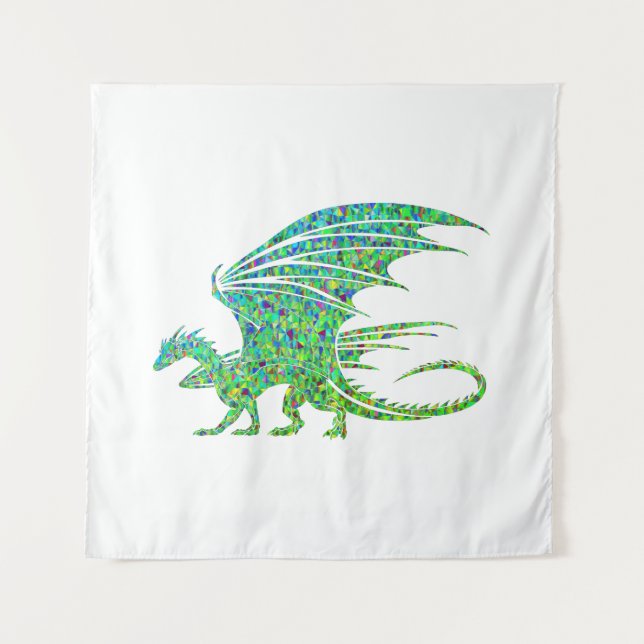 Phantastischer Mosaikgrüner Drache Wandteppich (Vorderseite)