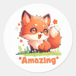 Phantastischer Niedlicher Fox Anime Runder Aufkleber