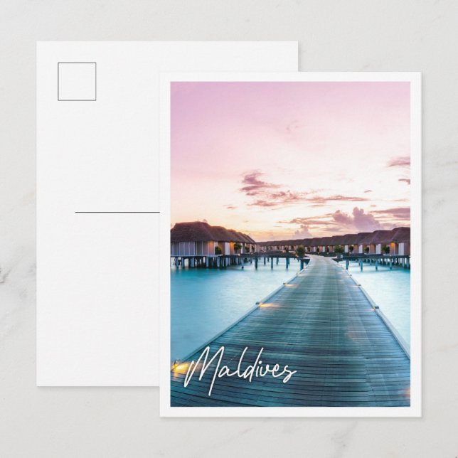 Phantastischer Panoramastrand Maldiv Sonnenunterga Postkarte (Vorne/Hinten)
