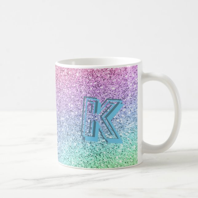 Phantastischer Pastell-Glitzer Mit Monogramm Kaffeetasse (Rechts)