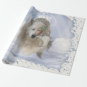 Phantastischer Polarwolf mit Feen, Geschenkpapier