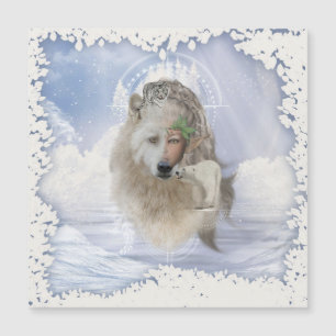 Phantastischer Polarwolf mit Feen, Magnetkarte