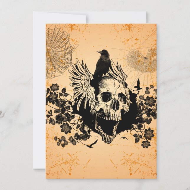 Phantastischer Schädel mit Flügeln und Krähen Einladung (Vorderseite)
