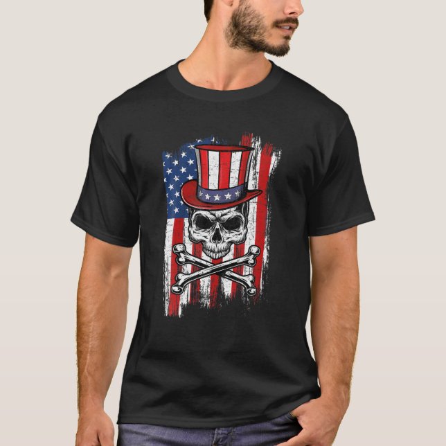 Phantastischer Skull 4. Juli mit Onkel Sam's Hut k T-Shirt (Vorderseite)