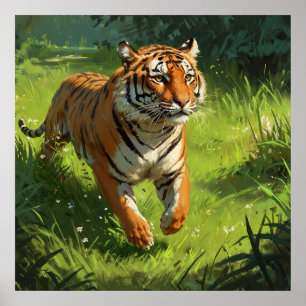 Phantastischer Tiger, der in der Wildmalerei läuft Poster
