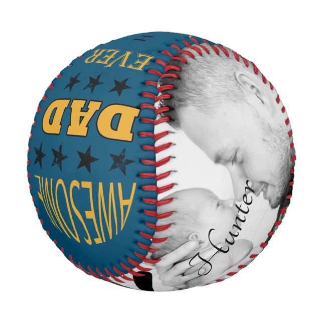Phantastischer Vater je Monogramm Zwei-Foto-Baseba Baseball (Schrägansicht)