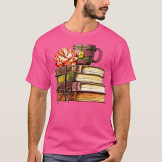 Phantastischer Vintager Buchstapel und Teevorleser T-Shirt