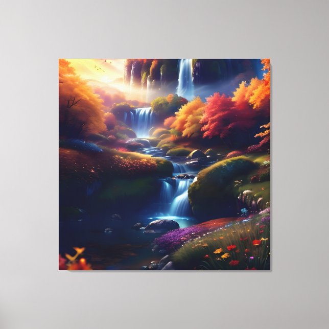Phantastischer Wasserfall Herbst Landschaft 5 Leinwanddruck (Vorderseite)