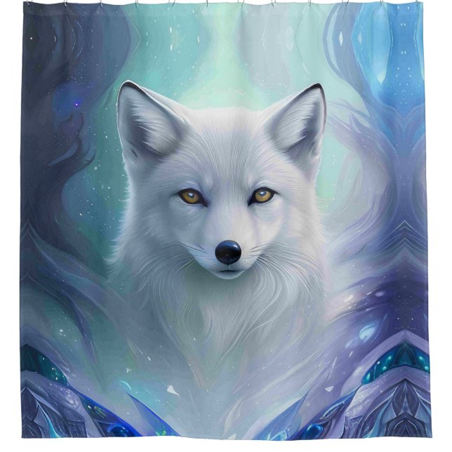 Phantastischer Weißschneefox auf Icy Land Duschvorhang (Vorderseite)