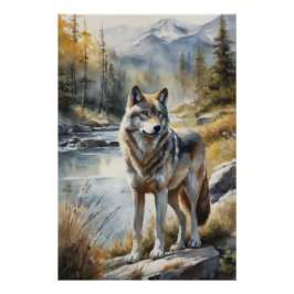 Phantastischer Wolf irgendwo in schöner Natur Poster