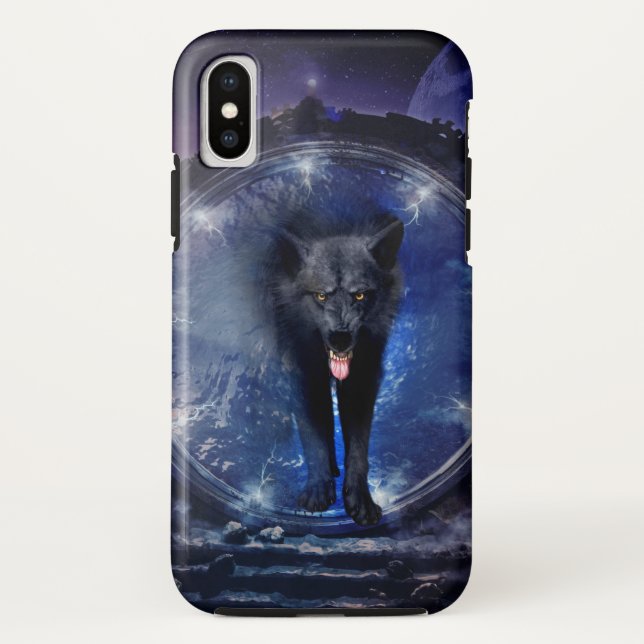 Phantastischer Wolf kommt durch ein Tor Case-Mate iPhone Hülle (Rückseite)