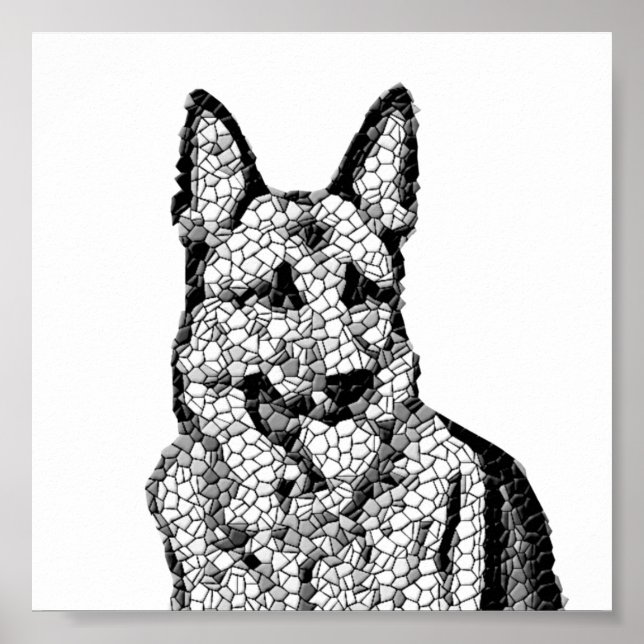 Phantastisches B&W Mosaik German Shepherd Poster (Vorne)