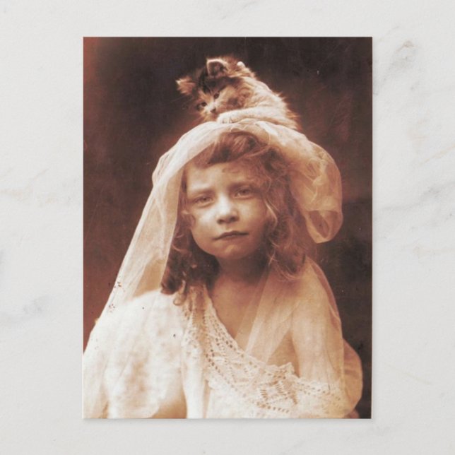 Phantastisches Funny Antique Cat Girl Foto Postkarte (Vorderseite)