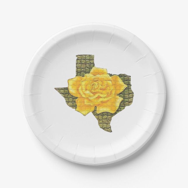 Phantastisches Gelb-Rose von Texas-Muster Blume Pappteller (Vorderseite)