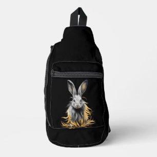 Phantastisches graues Kaninchen am Feuer Crossbody Bag