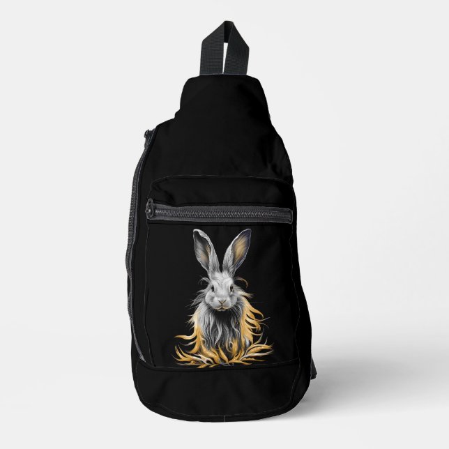 Phantastisches graues Kaninchen am Feuer Crossbody Bag (Vorderseite)