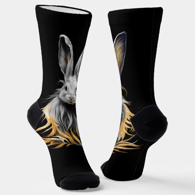 Phantastisches graues Kaninchen am Feuer Socken (Gewinkelt)
