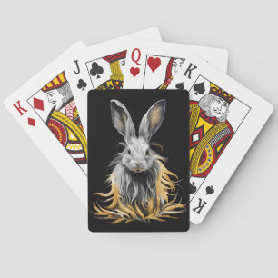Phantastisches graues Kaninchen am Feuer Spielkarten