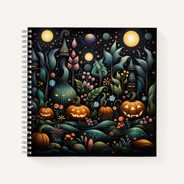 Phantastisches Halloween-Muster mit Orangenpumpen Notizbuch (Vorderseite)