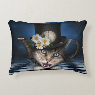 Phantastisches Mad Hatter Teapot Kat Whimsisches D Dekokissen