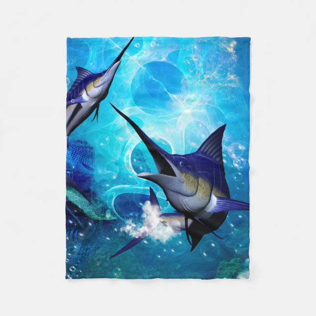 Phantastisches Marlin mit Blasen Fleecedecke (Vorderseite)