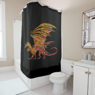 Phantastisches Mosaik Rustikaler Drache auf schwar Duschvorhang