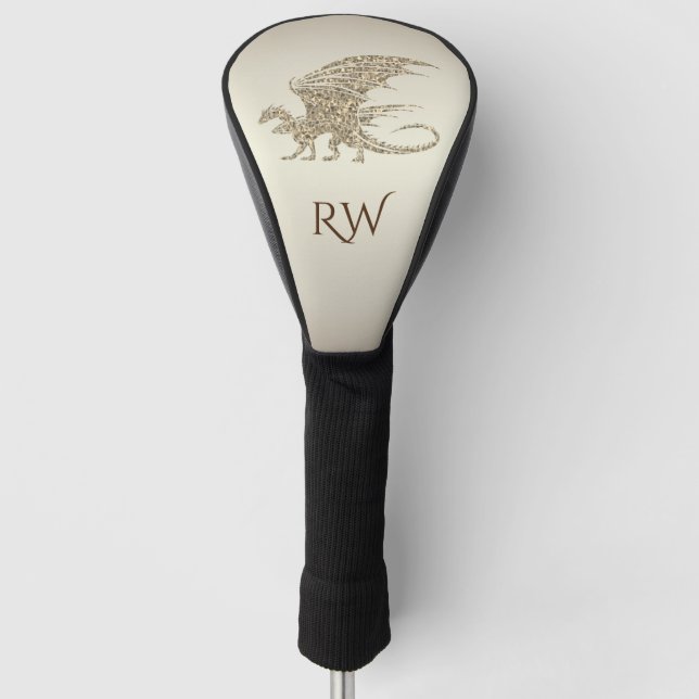 Phantastisches Mosaikdrachen Golden Monogram Golf Headcover (Vorderseite)