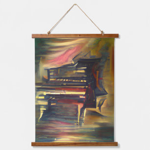Phantastisches mystisches Klavier Wandteppich Mit Holzrahmen